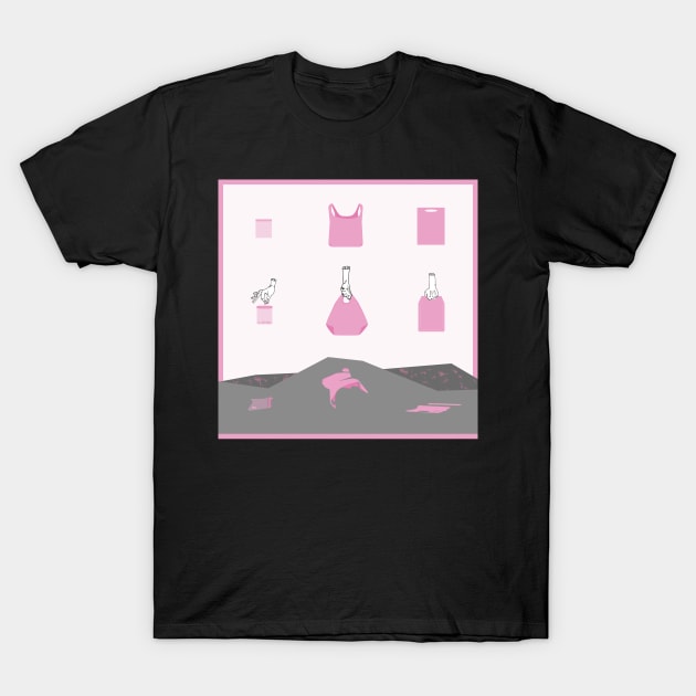 Life Cycles of Consumer Plastic Bags - pink T-Shirt by Theokotos